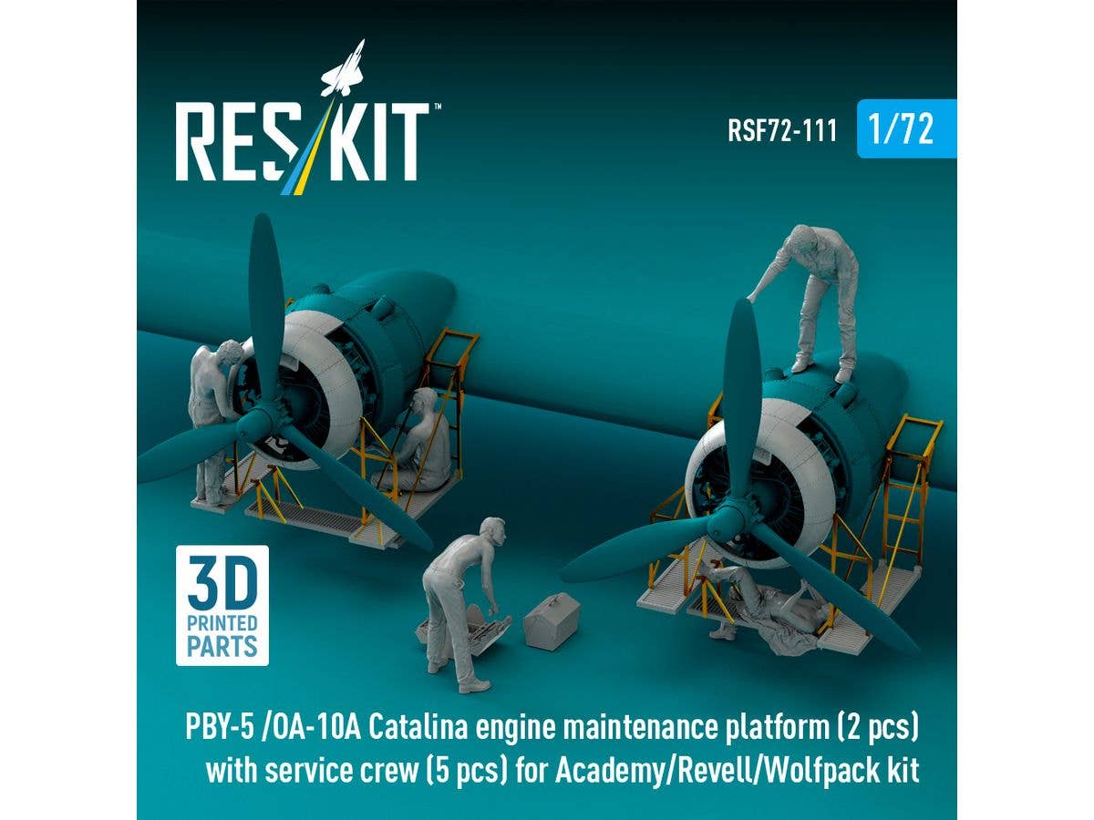 PBY-5 /OA-10A Catalina engine maintenance platform (2 pcs) with service crew (5 pcs) for Academy/Revell/Wolfpack kit (3D Printed)