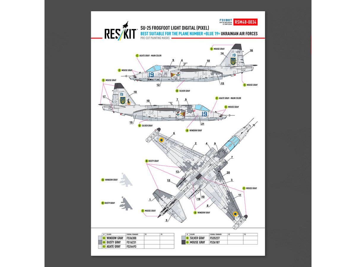 Su-25 Frogfoot LIGHT Digital (Pixel) (best suitable for the plane number blue 19) Ukrainian Air Forces (Pre-cut painting masks)