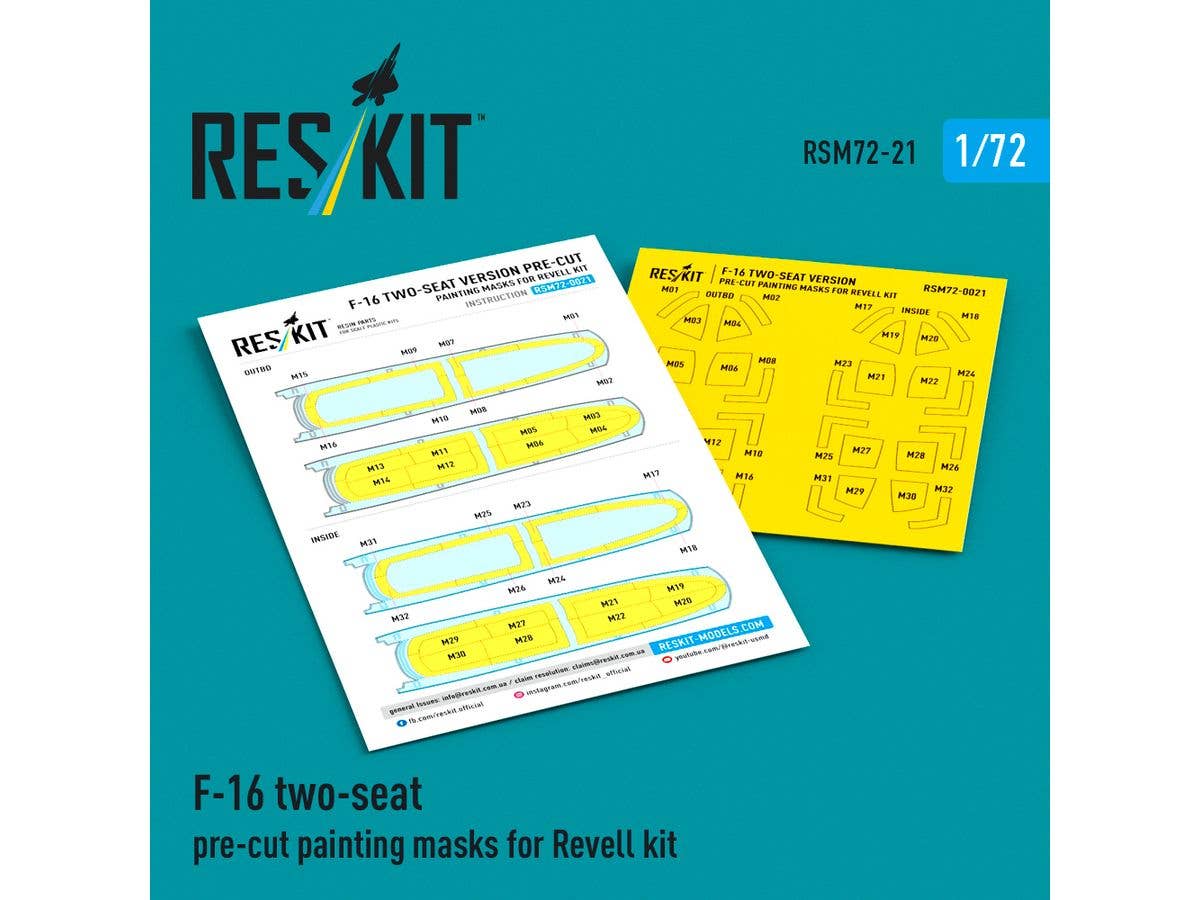 F-16 two-seat pre-cut painting masks for Revell kit