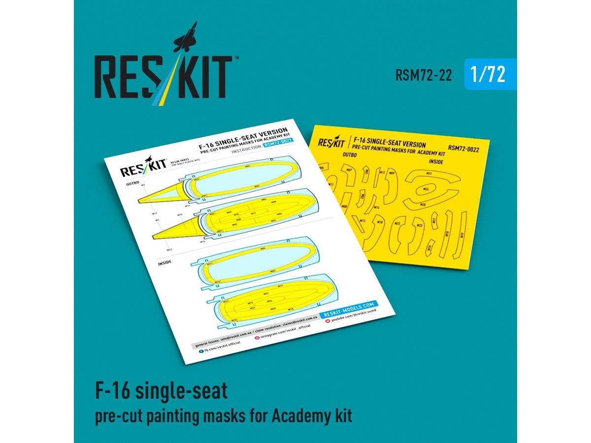 F-16 single-seat pre-cut painting masks for Academy kit