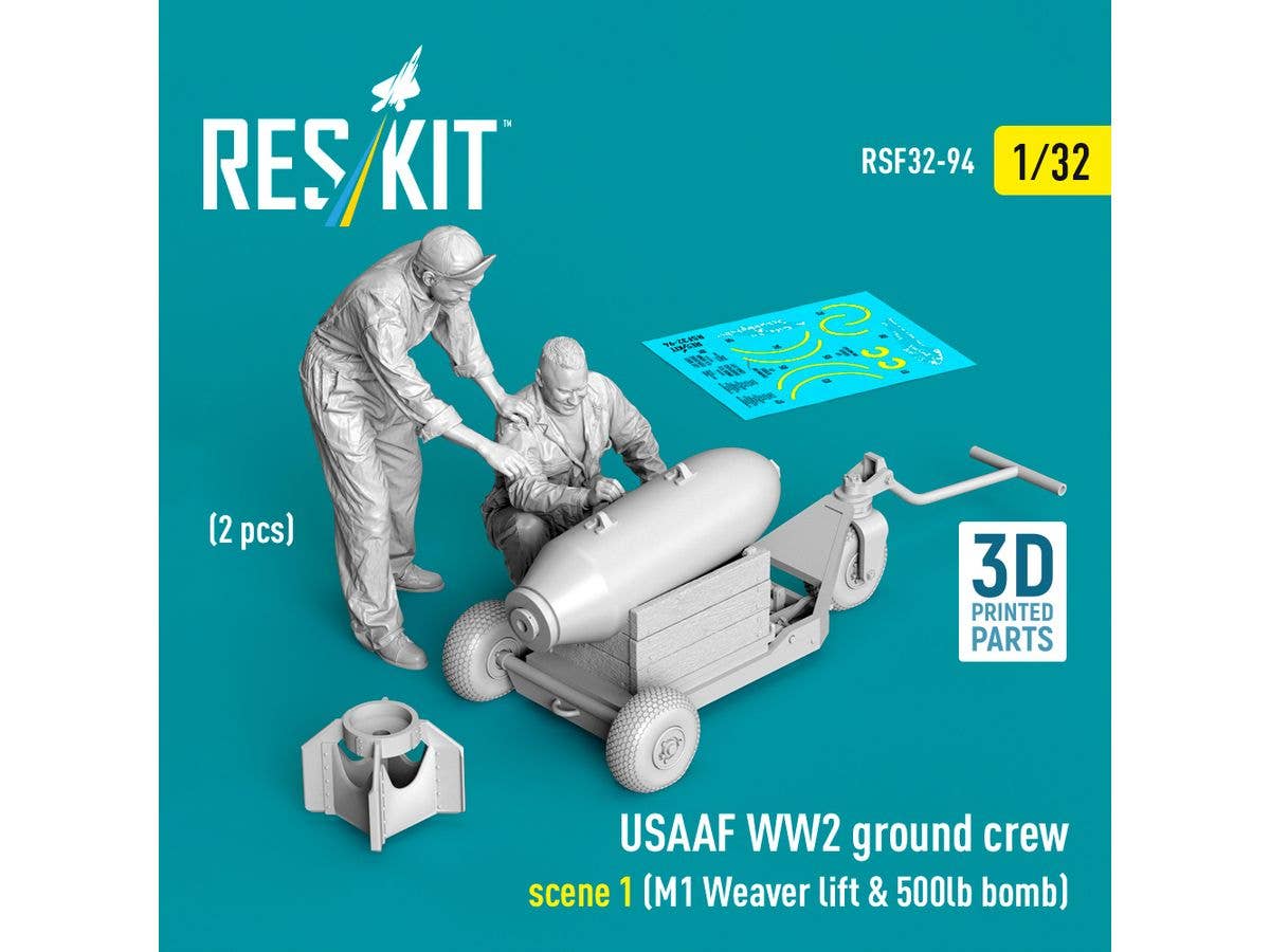 USAAF WW2 ground crew (2 pcs) scene 1 (M1 Weaver lift & 500lb bomb)