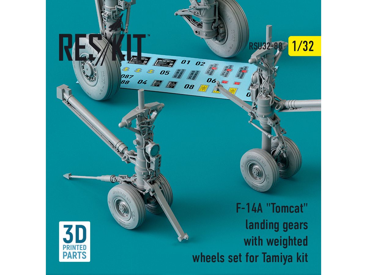 F-14A Tomcat landing gears with weighted wheels set for Tamiya kit (3D Printing)