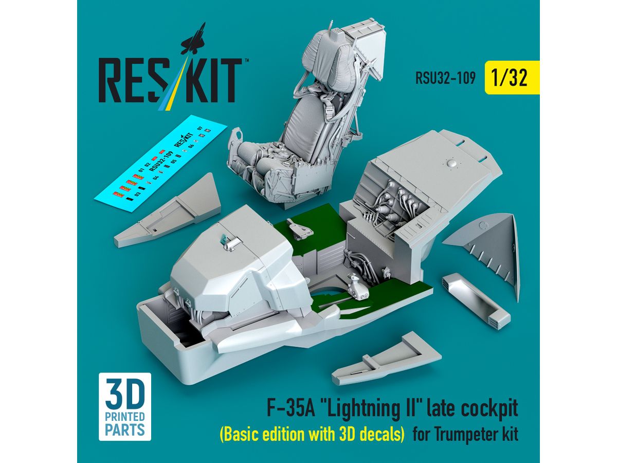F-35A Lightning II late cockpit (Basic edition with 3D decals) for Trumpeter kit (3D Printed)