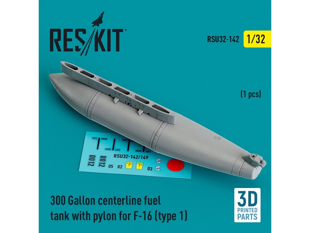 300 Gallon centerline fuel tank with pylon for F-16 (type 1) (1 pcs) (3D Printed)