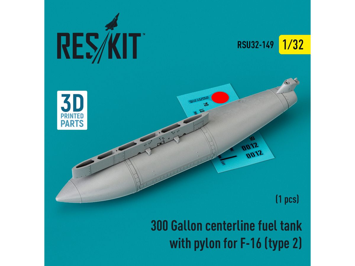300 Gallon centerline fuel tank with pylon for F-16 (type 2) (1 pcs) (3D Printed)