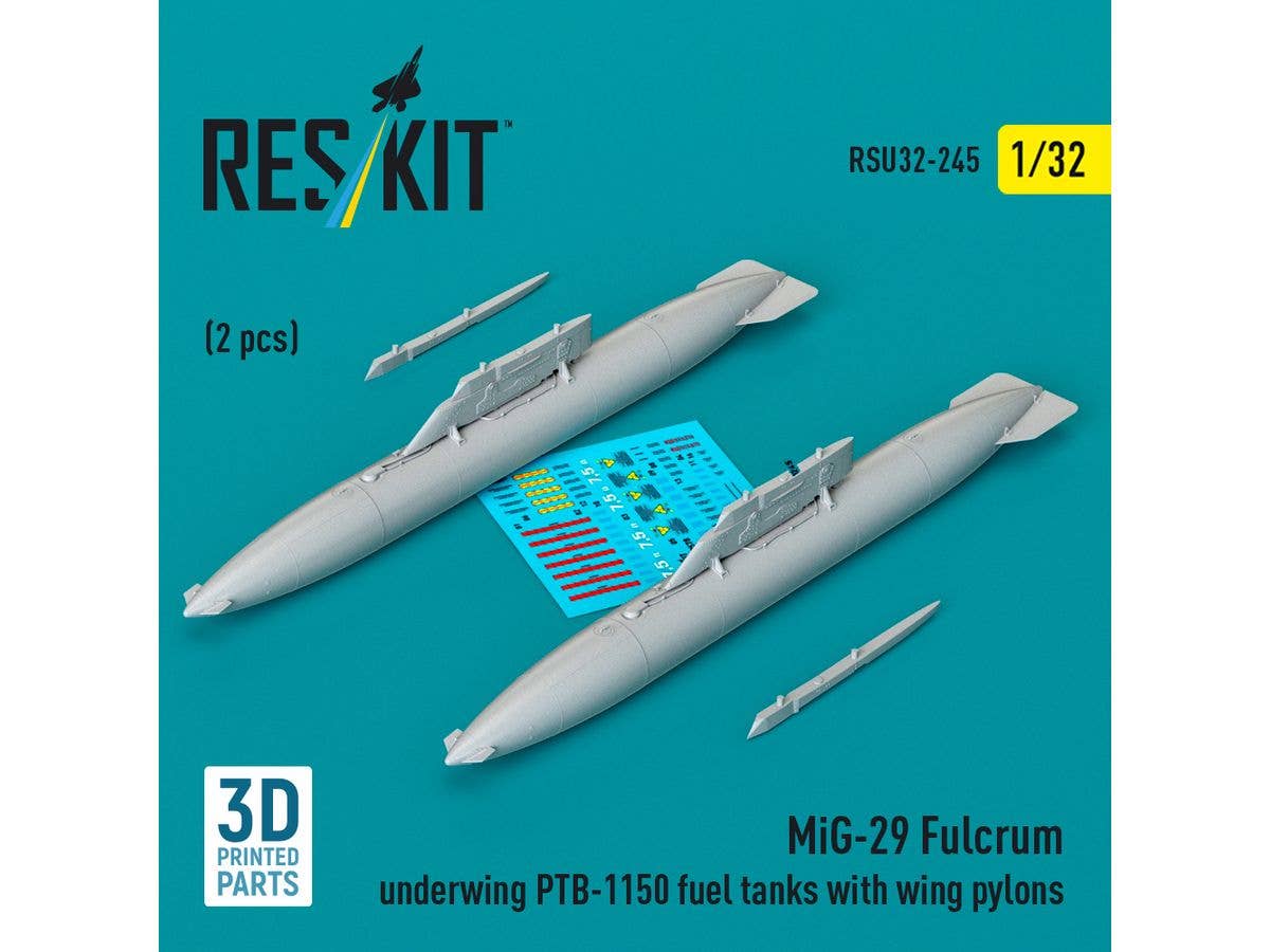 MiG-29 Fulcrum underwing PTB-1150 fuel tanks with wing pylons (2 pcs) (3D Printed)