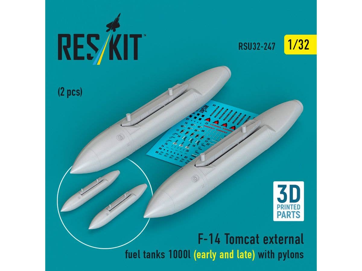 F-14 Tomcat external fuel tanks 1000l (early and late) with pylons (2pcs) (3D Printed)