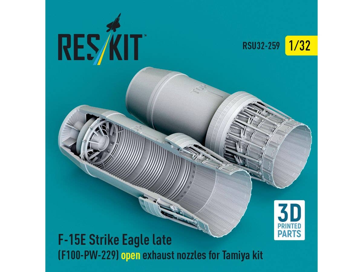 F-15E Strike Eagle late (F100-PW-229) open exhaust nozzles for Tamiya kit (3D Printed)
