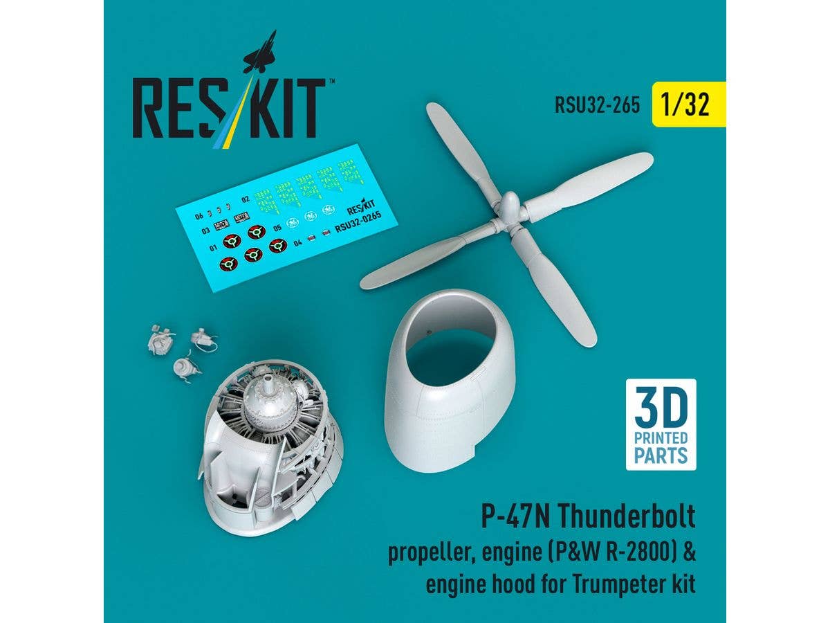 P-47N Thunderbolt propeller, engine (P&W R-2800) & engine hood for Trumpeter kit