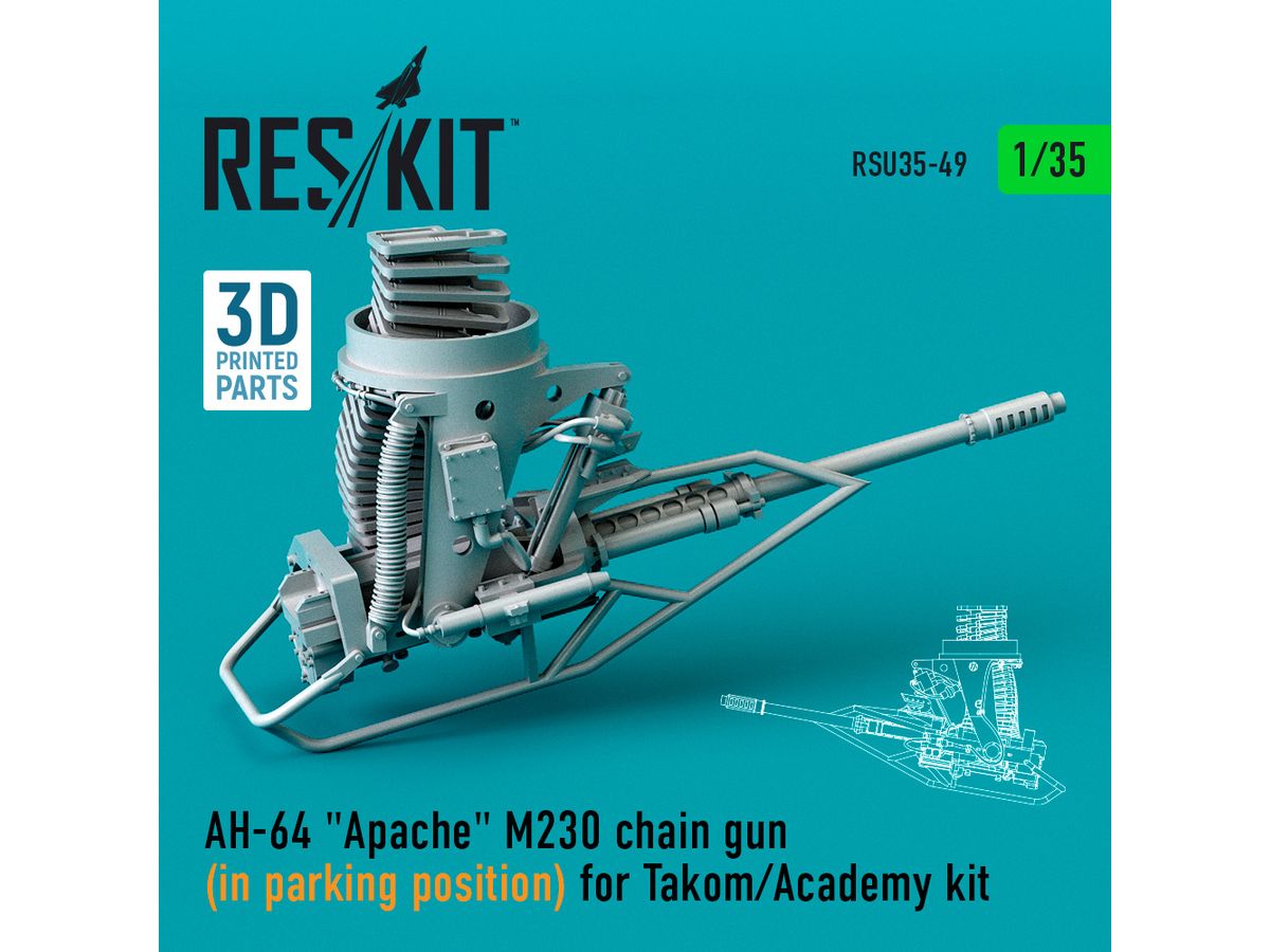 AH-64 Apache M230 chain gun (in parking position) for Takom/Academy kit (3D printing)