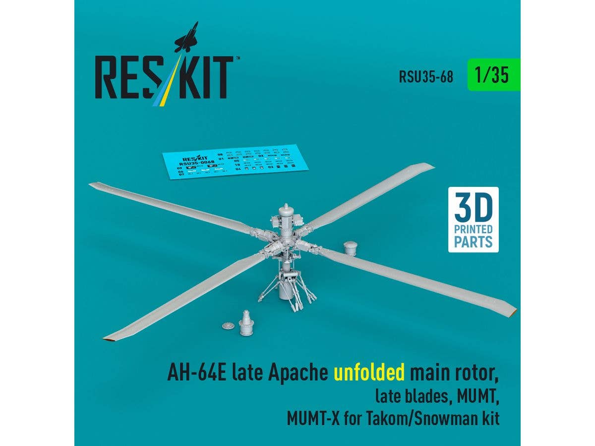 AH-64E late Apache unfolded main rotor, late blades, MUMT, MUMT-X for Takom/Snowman kit (3D Printed)