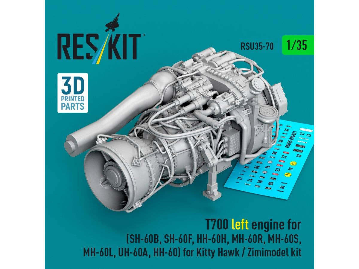 T700 left engine (SH-60B, SH-60F, HH-60H, MH-60R, MH-60S, MH-60L, UH-60A, HH-60) for Kitty Hawk / Zimimodel kit (3D Printed)
