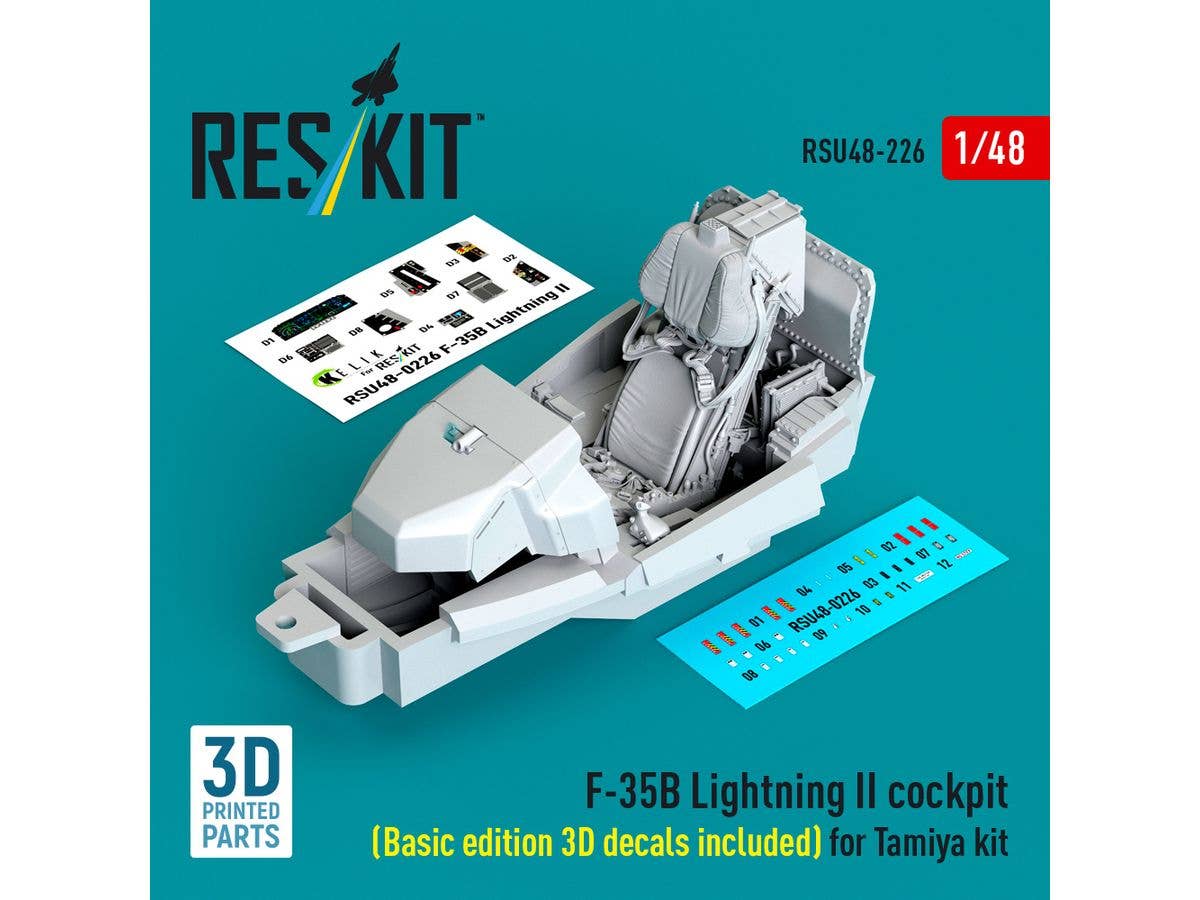 F-35B Lightning II cockpit (Basic edition 3D decals included) for Tamiya kit (3D Printed)