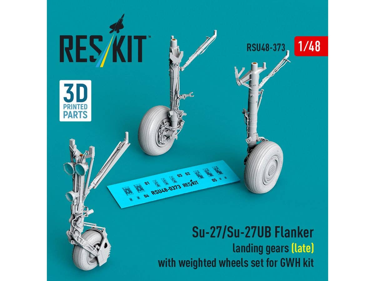 Su-27/Su-27UB Flanker landing gears (late) with weighted wheels set for GWH kit (3D Printed)