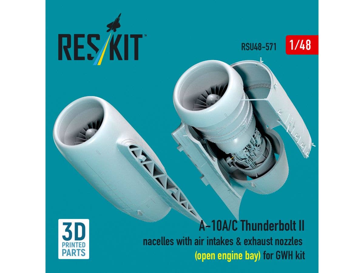 A-10A/C Thunderbolt II nacelles with air intakes & exhaust nozzles (open engine bay) for GWH kit (3D Printed)