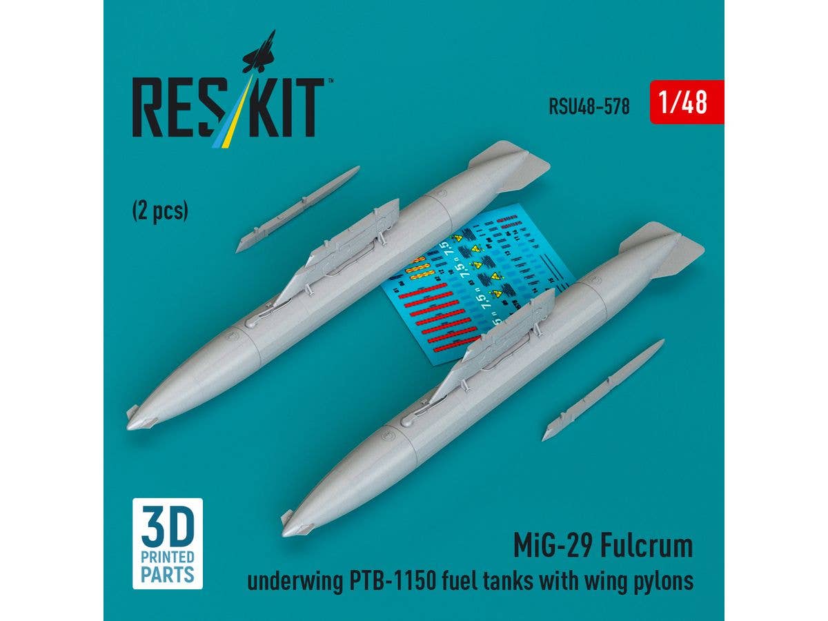 MiG-29 Fulcrum underwing PTB-1150 fuel tanks with wing pylons (2pcs) (3D Printed)