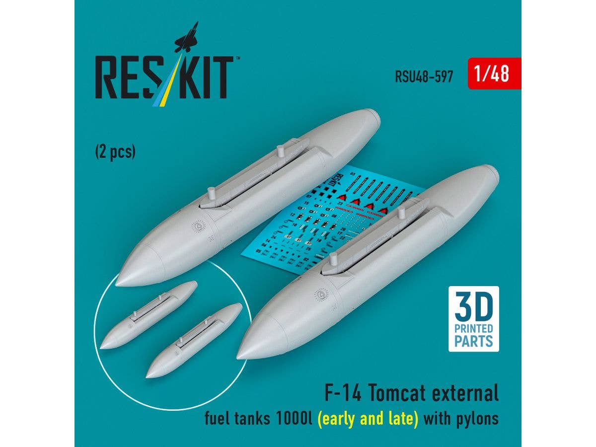 F-14 Tomcat external fuel tanks 1000l (early and late) with pylons (2pcs) (3D Printed)