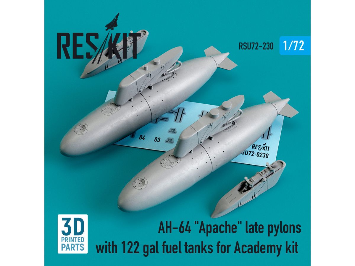 AH-64 Apache late pylons with 122 gal fuel tanks for Academy kit (3D Printing)