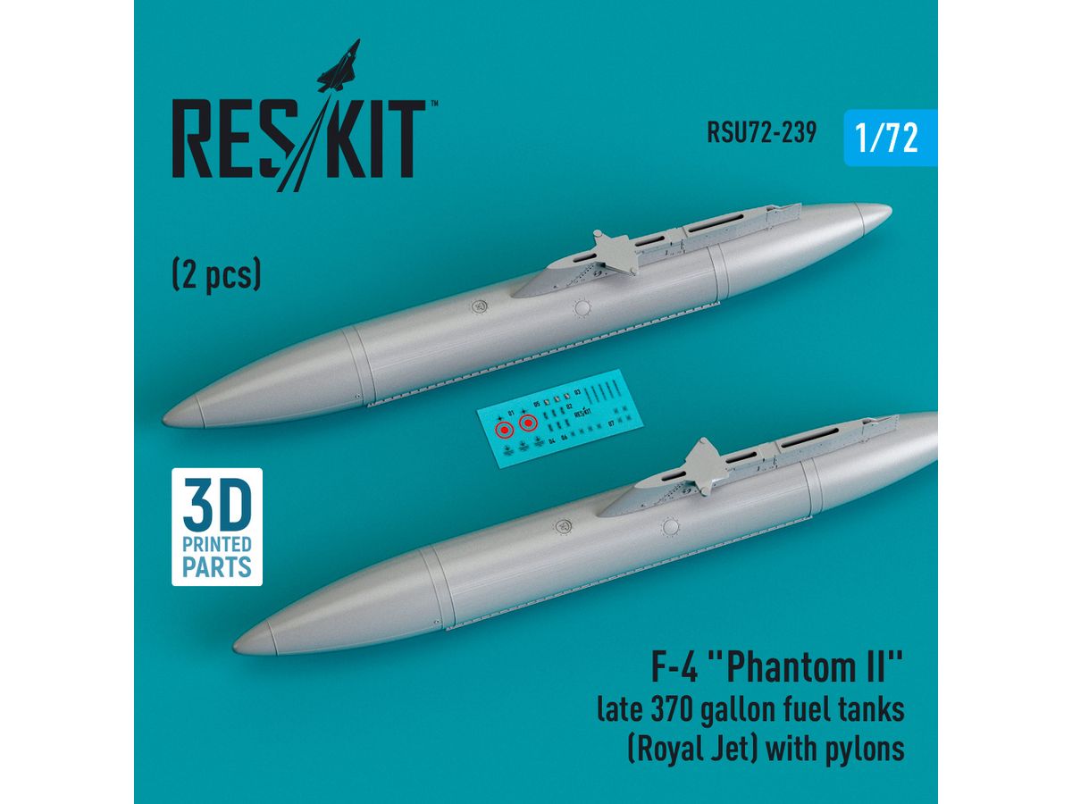 F-4 Phantom II late 370 gallon fuel tanks (Royal Jet) with pylons (2 pcs) (3D Printed)