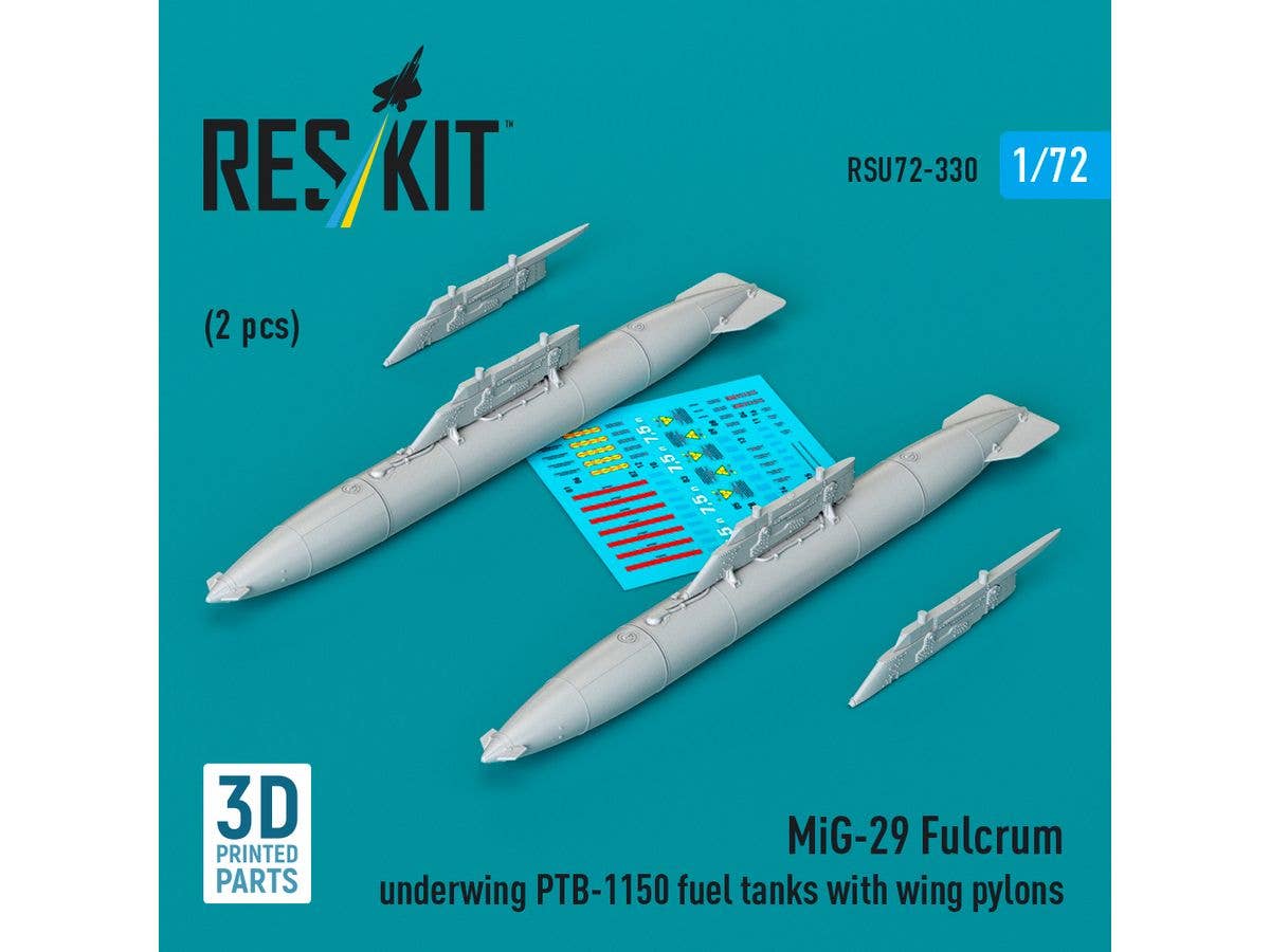 MiG-29 Fulcrum underwing PTB-1150 fuel tanks with wing pylons (2 pcs) (3D Printed)