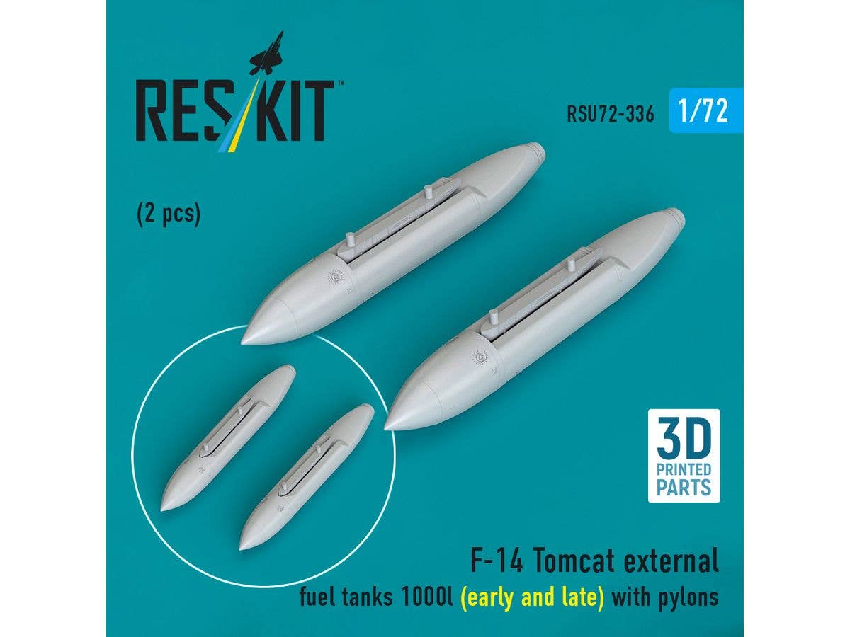 F-14 Tomcat external fuel tanks 1000l (early and late) with pylons (2 pcs) (3D Printed)