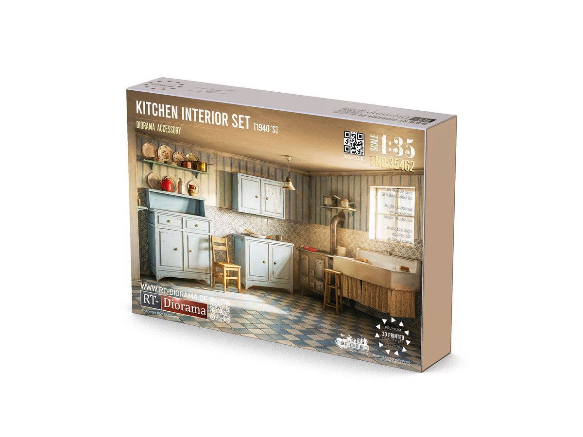 Kitchen Interior Set 1940’s - 3D Printed Diorama Furniture Set