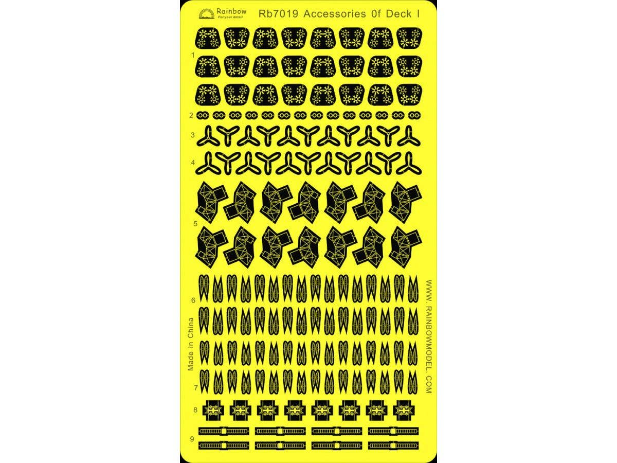 WWII IJN Aircraft Carrier Deck Accessory Set I (Stepladders, Maintenance Platforms, Ordnance Trolleys, Engines, Propellers & Folded Wing Sections)