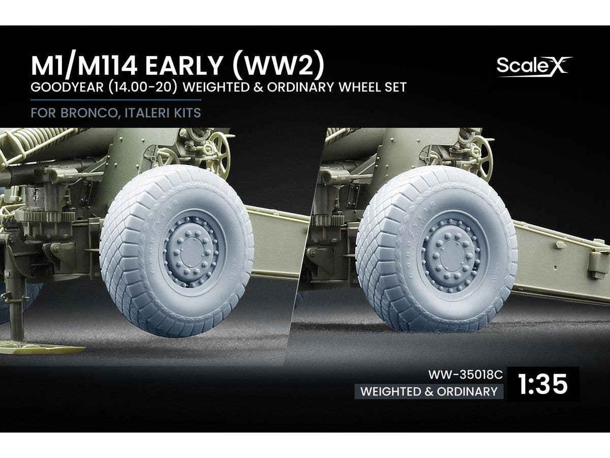 M1/M114 Early (WW2) Ordinary and weighted wheel set ( for Bronco, Italeri)