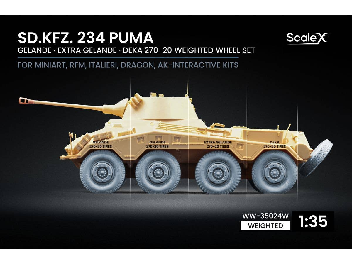 Sd.Kfz. 234 Puma V2+V2+V1+V3 Weighted Wheel Set for Miniart, RFM, Italeri, Dragon, AK-Interactive