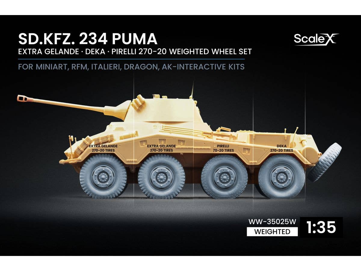 Sd.Kfz. 234 Puma V1+V1+V4+V3 Weighted Wheel Set for Miniart, RFM, Italeri, Dragon, AK-Interactive