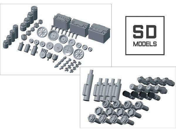 Racing Parts Set C [Engine Parts / Battery / Water Tank / Wheel Nuts / Air Jack] 3D-Printed