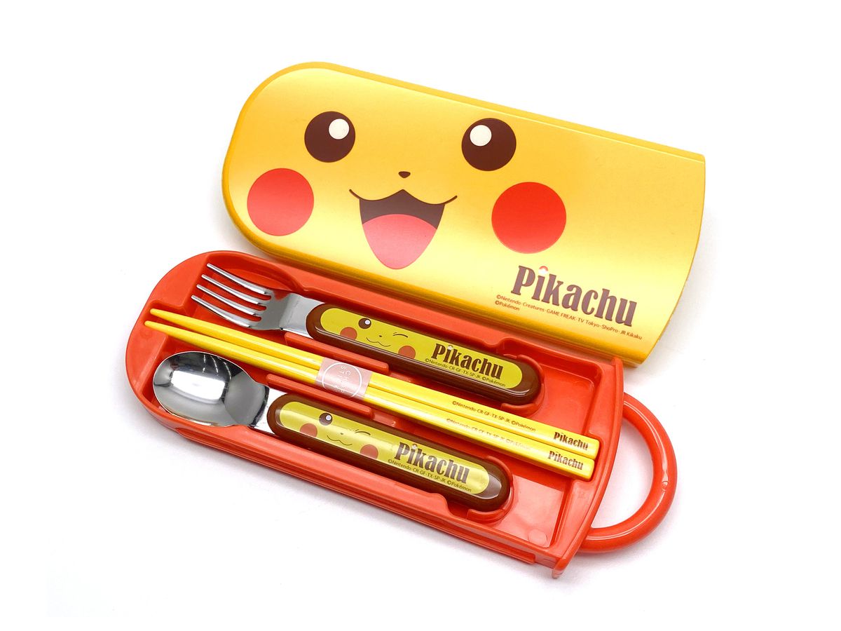 Pokemon: Pikachu Face Slide Trio Set (for Dishwasher) (Chopsticks with Name Space)