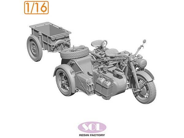 WWII German KS750 Motorcycle &Sidecar+Anhanger (3D printed kit)