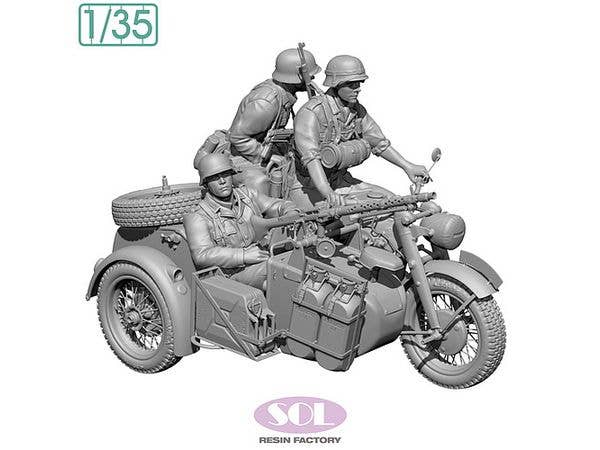 WWII German KS750 Motorcycle with Sidecar & Troopers