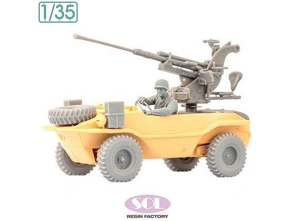 WWII German 2cm Gebirgsflak 38 on Schwimmwagen Typ 166 Anti-Aircraft Self-Propelled Gun Conversion Set with Driver (for Tamiya Kits)