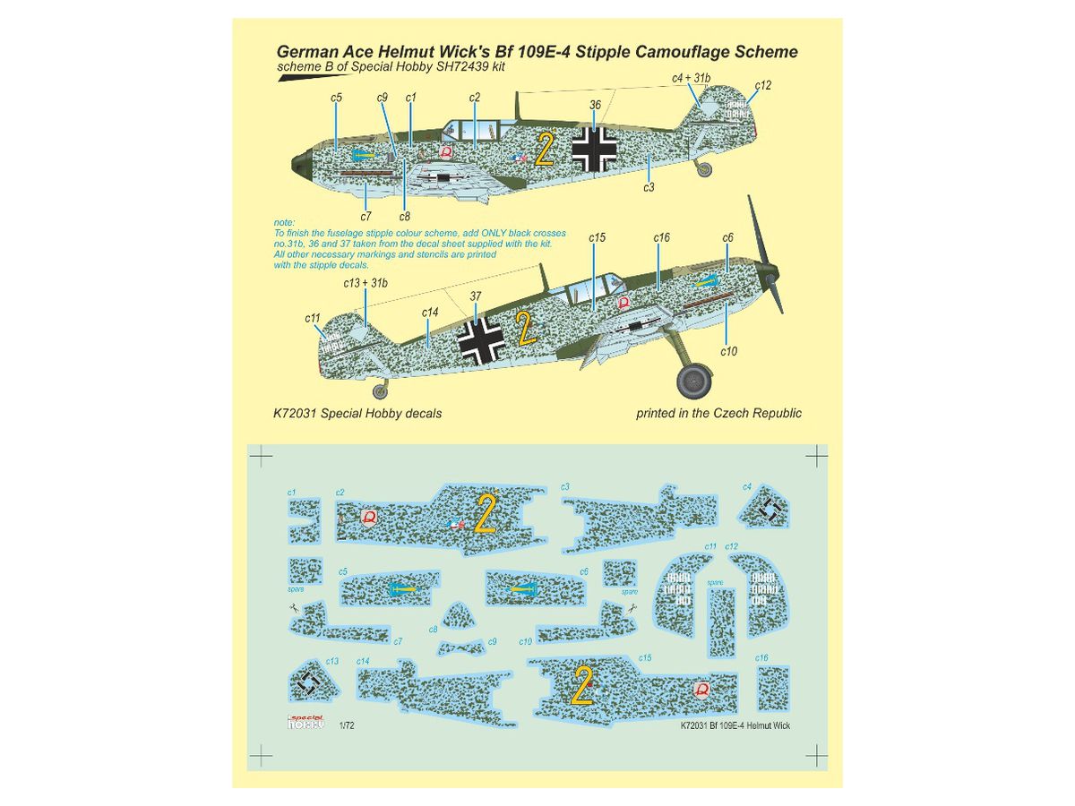 Bf109E-4 H. Vic Lieutenant Camouflage Decal For Riding Machine (for Special Hobby)