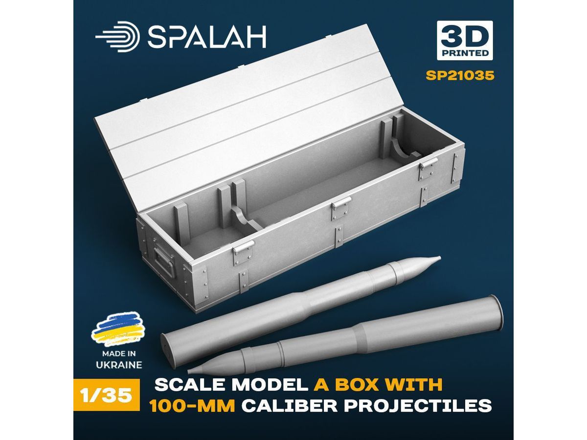 Set of scale models A box with 100 mm caliber projectiles