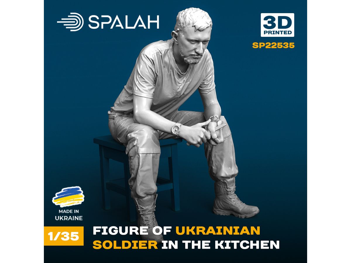 Figure Ukrainian soldier in the kitchen