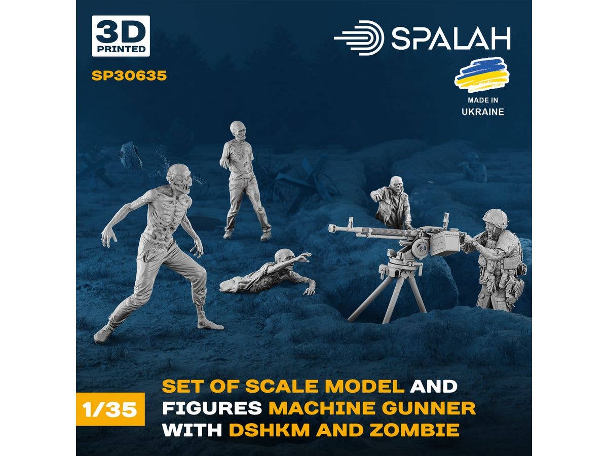 Set of scale model and figures ''Machine gunner with DShKM and zombies''