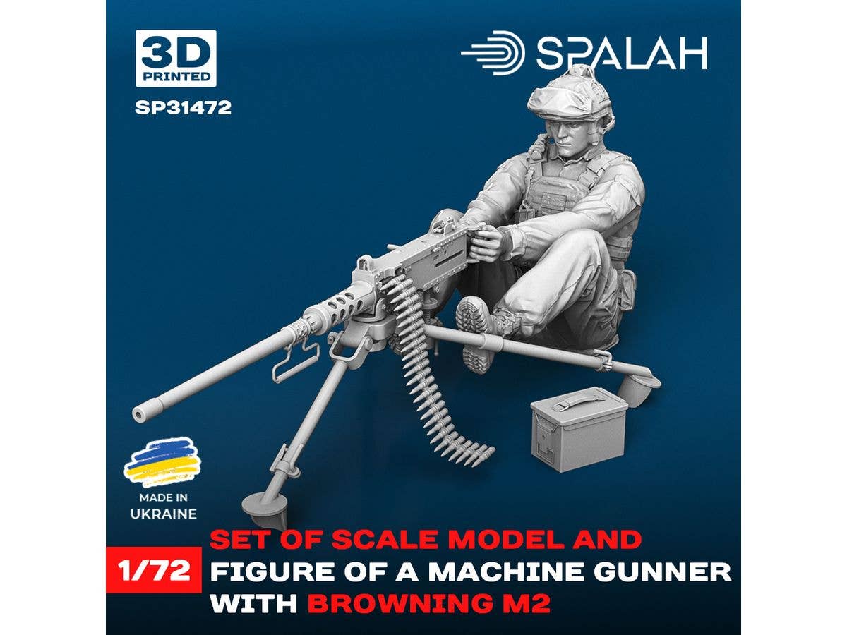 Set of scale model and figure Machine gunner with Browning M2 machine gun