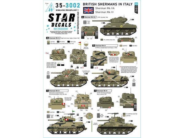 British Sherman in Italy. Sherman Mk IIA and Sherman Mk III. 2 RTR, Royal Scots Greys, 44 RTR, 46 RTR, 3rd County of London Yeomanry,