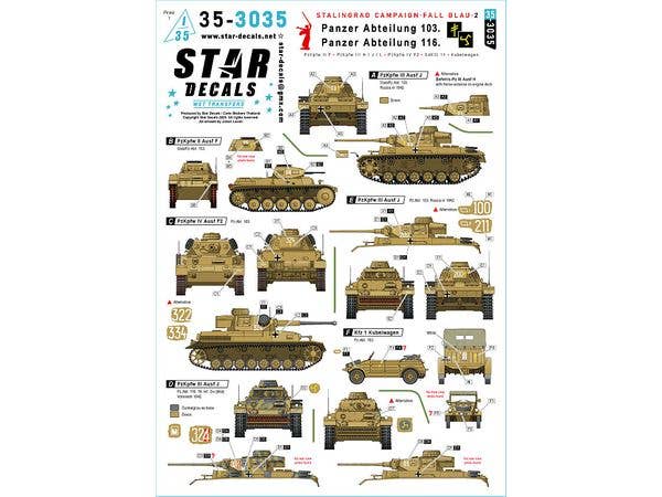 Stalingrad - Fall Blau # 2. Panzer Abt. 103 & Panzer Abt 116. PzKpfw II F, PzKpfw III H/J/L, PzKpfw IV F2, SdKfz 11, Kubelwagen.