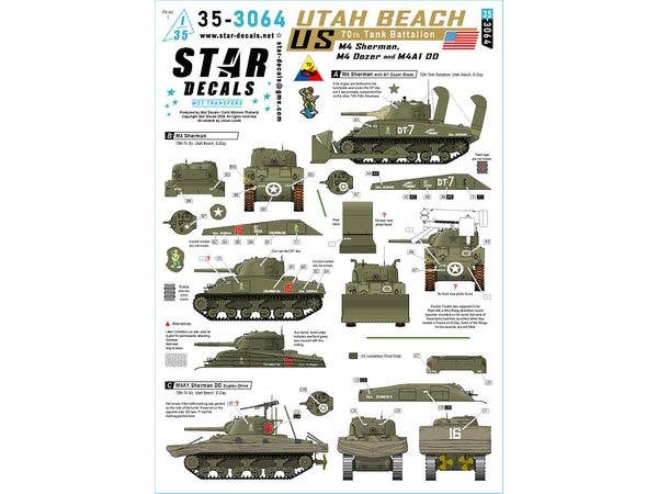 US?70th Tank Bn - Utah-Beach. M4 Sherman, M4 Sherman Dozer Tank and M4A1 DD Sherman.