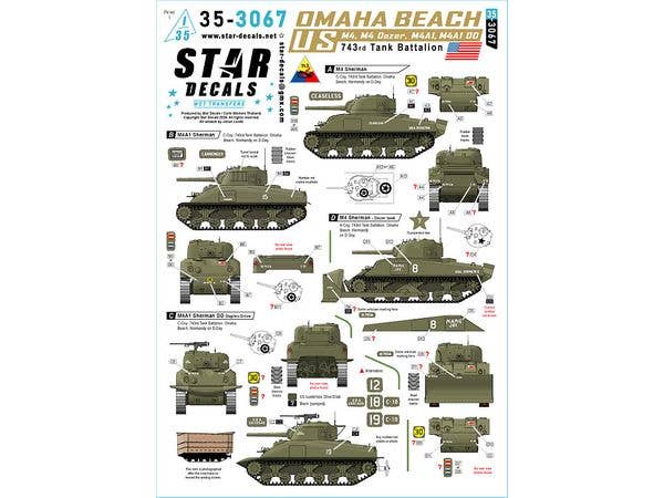 US?743rd Tk Bn - Omaha-Beach. M4 Sherman, M4 Sherman Dozer Tank, M4A1 Sherman and M4A1 DD Sherman.