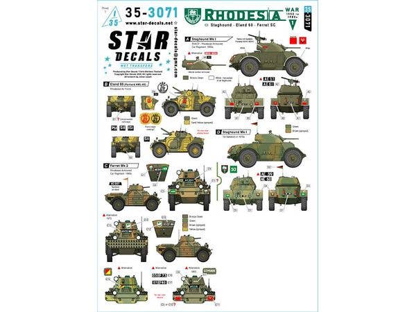 Rhodesia #1. Armoured Cars 1950 - 1980s. Staghound, Eland 60 and Ferret Mk 2.