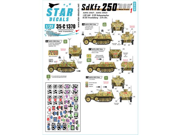 WWII German Western Front Sd.Kfz.250 Neu #1 2nd Panzer Division / 1st SS Panzer Division LAH / 9th SS Panzer Division Hohenstaufen / 10th SS Panzer Division Frunzberg