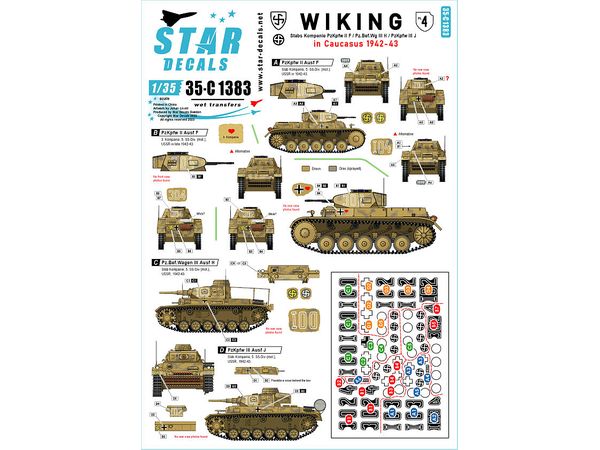 WWII German Viking Division #4 Pz.Kpfw.II F/Pz.Kpfw.III Command H/H/Pz.III J Caucasus 1942-43