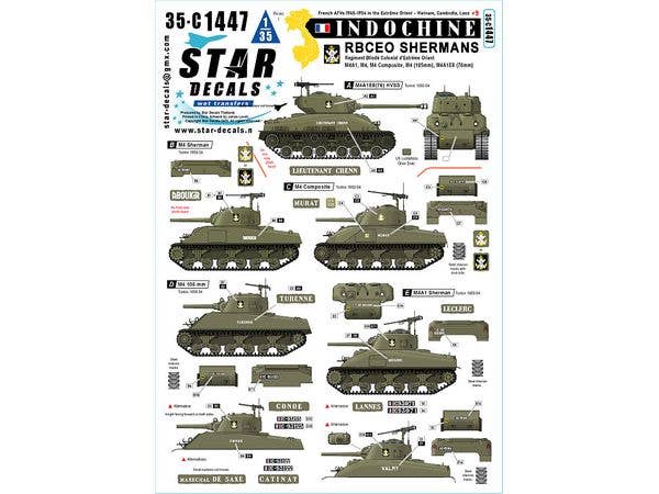 Indochine # 9. R.B.C.E.O. Shermans. M4, MA1, M4 Composite, M4(105mm), M4A1E8(76mm).