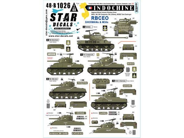 Indochine # 3. R.B.C.E.O. Shermans and M36s. M4, MA1, M4 Composite, M4(105mm), M36B2 Tank Destroyer.