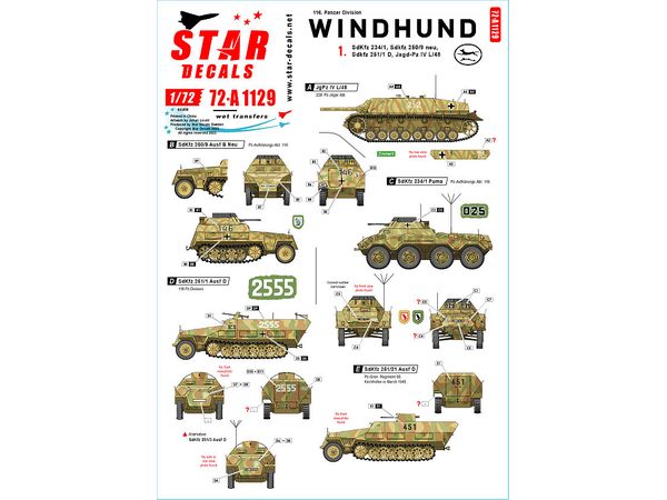 WWII German Windhund Unit #1 116th Panzer Division Windhund Sd.Kfz.234 / 1 / Sd.Kfz.250 / 9 Neu / Sd.Kfz.251 / 1 Ausf.D / Jagdpanzer IV L / 48